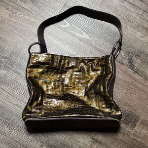 Brighton Cher Olive Green Khaki Croc Patent Leather Large Hobo Shoulder Bag